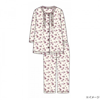 ギャルソンヌ　レディスパジャマ　ブライトドットライン　花柄　ピンタック前開き　7分袖　ピンク　161666　Lサイズ
