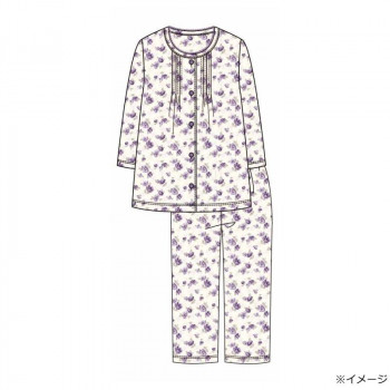 ギャルソンヌ　レディスパジャマ　ブライトドットライン　花柄　ピンタック前開き　7分袖　パープル　161666　Mサイズ