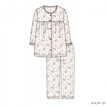 ギャルソンヌ　レディスパジャマ　梨地ジャガード　小バラ柄　胸切り替え　前開き7分袖　アカ　161716　Lサイズ