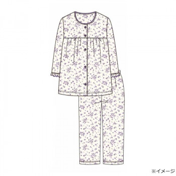 ギャルソンヌ　レディスパジャマ　梨地ジャガード　小バラ柄　胸切り替え　前開き7分袖　パープル　161716　Lサイズ