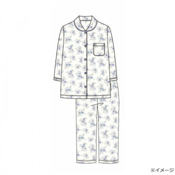 ギャルソンヌ　レディスパジャマ　ブライトストライプ　中花柄シャツ　7分袖　サックス　161596　Lサイズ