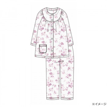 ギャルソンヌ　レディスパジャマ　ブライトストライプ　ユリ柄　切り替え7分袖　ピンク　161626　Mサイズ