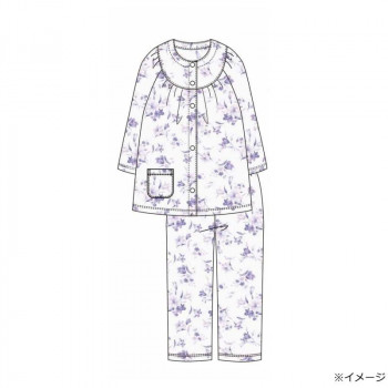 ギャルソンヌ　レディスパジャマ　ブライトストライプ　ユリ柄　切り替え7分袖　パープル　161626　Lサイズ