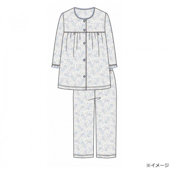 ギャルソンヌ　レディスパジャマ　綿100％天竺　花ペイズリー柄　切り替え衿なし7分袖　サックス　161036　Mサイズ