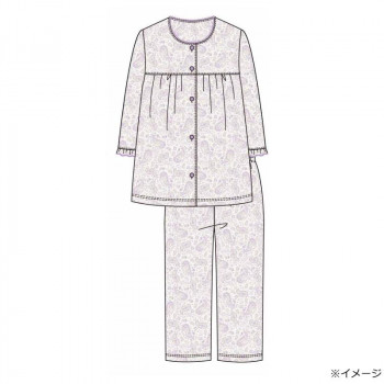 ギャルソンヌ　レディスパジャマ　綿100％天竺　花ペイズリー柄　切り替え衿なし7分袖　パープル　161036　Mサイズ