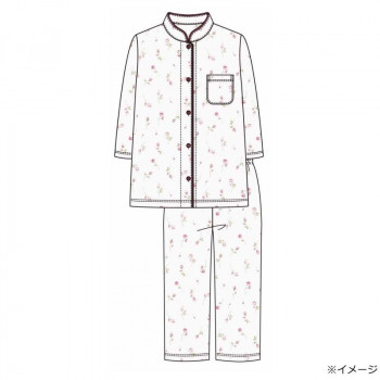 ギャルソンヌ　レディスパジャマ　綿100％　天竺　茎つぼみバラ柄　マオカラー7分袖　ピンク　161046　Mサイズ