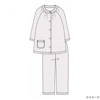 ギャルソンヌ　レディスパジャマ　綿100％　天竺　幾何花柄ストライプ　切り替え7分袖　パープル　161056　Mサイズ