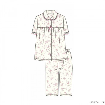 ギャルソンヌ　レディスパジャマ　梨地ジャガード　ガーデンフラワー柄　胸切替　5分袖シャツ　ピンク　171066　Lサイズ