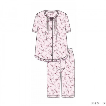 ギャルソンヌ　レディスパジャマ　梨地ジャガード　単色　茎バラ柄　胸切替　前開き5分袖　ピンク　171076　Mサイズ