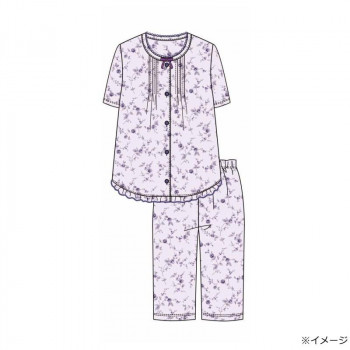 ギャルソンヌ　レディスパジャマ　梨地ジャガード　単色　茎バラ柄　胸切替　前開き5分袖　パープル　171076　Mサイズ
