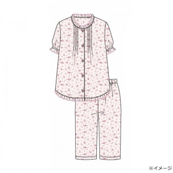ギャルソンヌ　レディスパジャマ　梨地ジャガード　花柄　ピンタック前開き　5分袖　ピンク　171086　Lサイズ