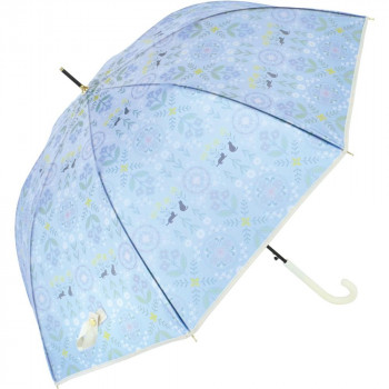 三国 60cm ジャンプ式 雨傘 TPU-Umbrella 花文様 猫 ライトブルー S5518471
