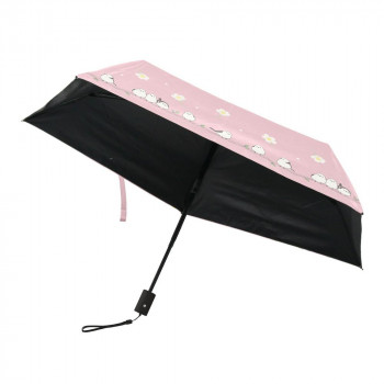 三国 50cm 自動開閉ミニ 晴雨兼用傘 裏ブラックコーティング お花とシマエナガ ピンク S3520806