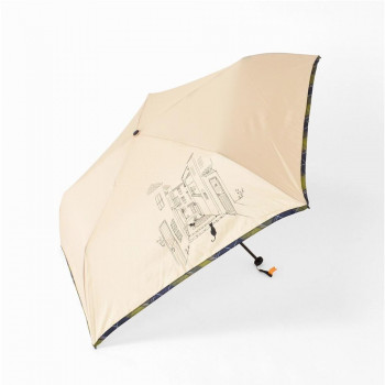 三国 50cm 軽量コンパクトミニ傘 チェックパイピングと猫Tiny mini Tote ベージュ S3114815