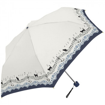 三国 55cm 裏SVコーティング 晴雨兼用傘 耐風楽ミニ 猫と音符とレースプリント オフ白 S2712501