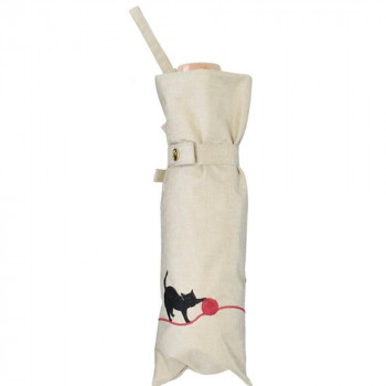 三国 50cm 裏黒PUコーテイング 晴雨兼用耐風楽ミニ傘 毛糸と猫のスカラ刺繍mini ベージュ S2519915