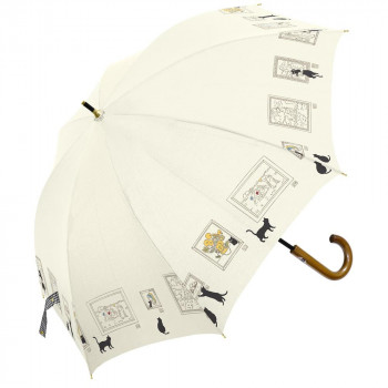 三国 50cm 裏黒PUコーテイング 手開き 晴雨兼用傘 ミュージアムCAT オフ白 S1520301