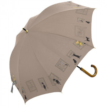 三国 50cm 裏黒PUコーテイング 手開き 晴雨兼用傘 ミュージアムCAT ブラウン S1520314