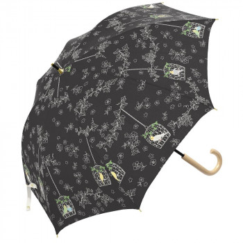 三国 50cm 裏黒PUコーテイング 手開き 晴雨兼用傘 インコと鳥かご ブラック S1520502