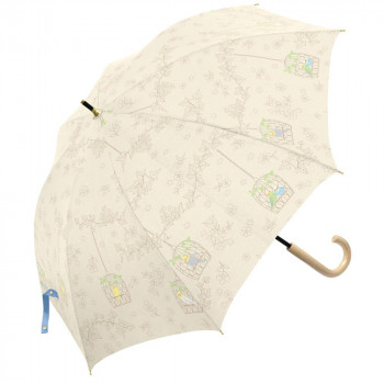 三国 50cm 裏黒PUコーテイング 手開き 晴雨兼用傘 インコと鳥かご アイボリー S1520524