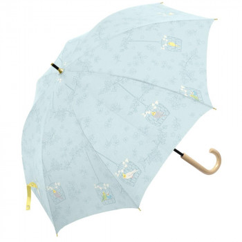 三国 50cm 裏黒PUコーテイング 手開き 晴雨兼用傘 インコと鳥かご くすみブルー S1520574