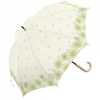 三国 50cm 裏黒PUコーテイング 手開き 晴雨兼用傘 ひまわりと水玉 オフ白 S1520601