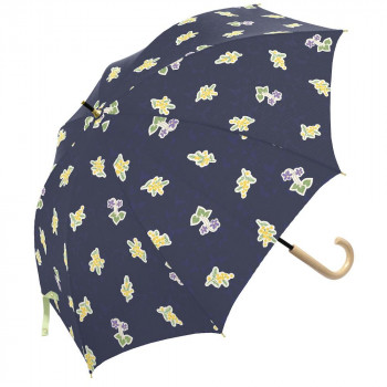 三国 50cm 裏黒PUコーテイング 手開き 晴雨兼用傘 ミモザとスミレ ネイビー S1520704