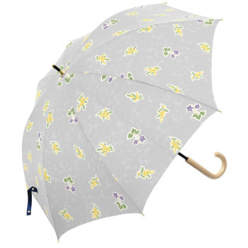 三国 50cm グラスファイバー骨 裏黒PUコーテイング 手開き 晴雨兼用傘 ミモザとスミレ グレー S1520703