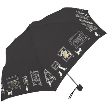 三国 50cm 裏黒コーテイング 晴雨兼用耐風楽ミニ傘 ミュージアムCATmini ブラック S2520302