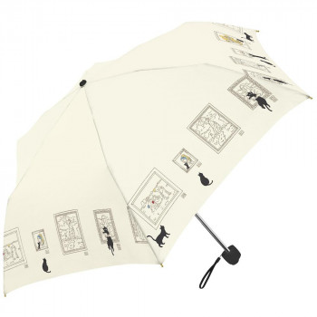 三国 50cm 裏黒コーテイング 晴雨兼用耐風楽ミニ傘 ミュージアムCATmini オフ白 S2520301