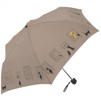 三国 50cm 裏黒コーテイング 晴雨兼用耐風楽ミニ傘 ミュージアムCATmini ブラウン S2520314