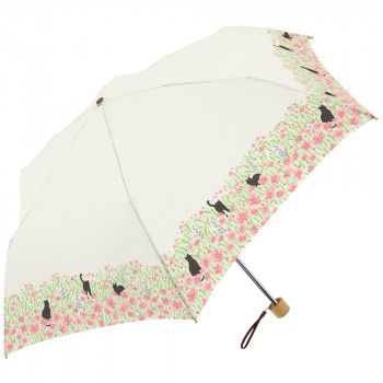 三国 50cm 裏黒コーテイング 晴雨兼用耐風楽ミニ傘 お花畑と猫mini オフ白 S2520401