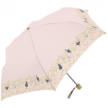 三国 50cm 裏黒コーテイング 晴雨兼用耐風楽ミニ傘 お花畑と猫mini ピンク S2520406