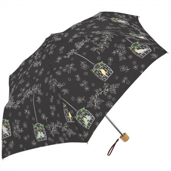 三国 50cm 裏黒コーテイング 晴雨兼用耐風楽ミニ傘 インコと鳥かごmini ブラック S2520502