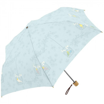 三国 50cm 裏黒コーテイング 晴雨兼用耐風楽ミニ傘 インコと鳥かごmini くすみブルーS2520574