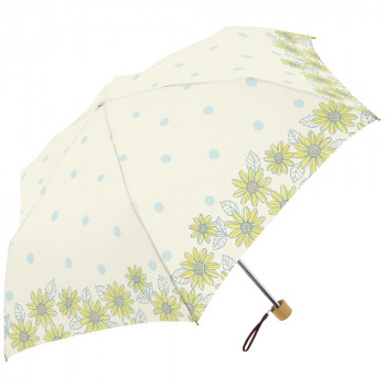 三国 50cm 裏黒コーテイング 晴雨兼用耐風楽ミニ傘 ひまわりと水玉mini オフ白 S2520601