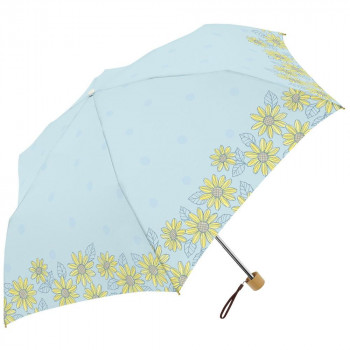 三国 50cm 裏黒コーテイング 晴雨兼用耐風楽ミニ傘 ひまわりと水玉mini ライトブルー S2520671