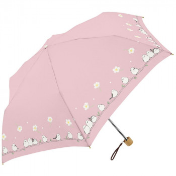三国 50cm 裏黒コーテイング 晴雨兼用耐風楽ミニ傘 お花とシマエナガmini ピンク S2520806