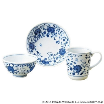 金正陶器 スヌーピー藍唐草 茶碗マグ鉢3点セット 630741