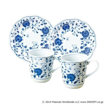 金正陶器 スヌーピー藍唐草 マグ＆ケーキペアセット 630744