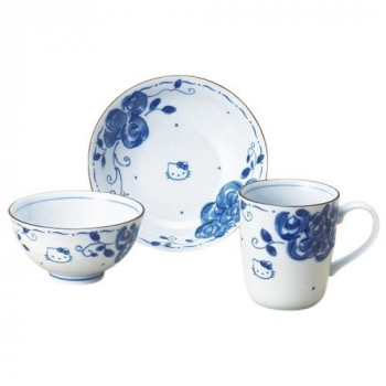 金正陶器 ハローキティブルーローズ 茶碗マグ鉢3点セット 307741