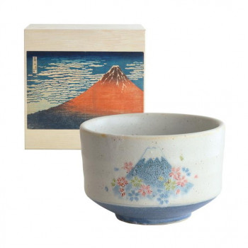 茶楽JAPAN　桜富士　抹茶碗  木箱赤富士 MW-1859
