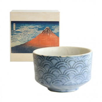 茶楽JAPAN　青海波　抹茶碗 　木箱赤富士 MW-1861