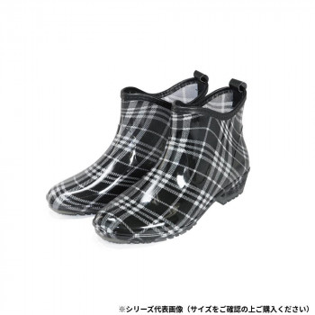 阪神素地 LB8307 婦人ガーデニングショートレインブーツ S チェックブラック