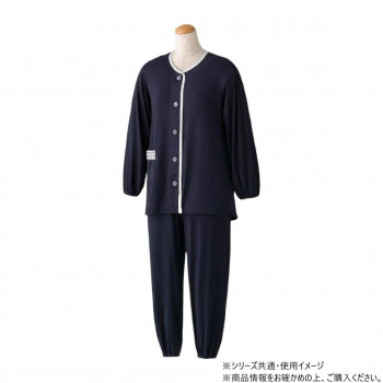 ケアファッション ワンタッチのびのびストレッチパジャマ (婦人) ネイビー 3L 80046415
