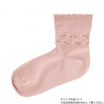 ケアファッション らくらくフィットクルーソックス (花柄) (婦人) ピンク 22～24cm 896111