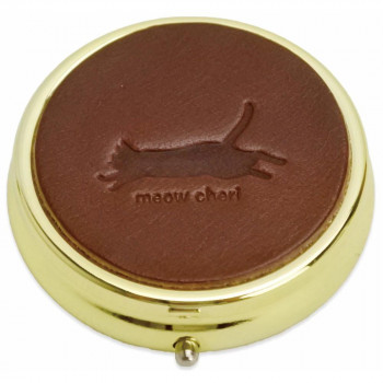 ミャウシェリ ジュエリーケース ピアスケース ねこ 丸型 栃木レザー ジーンズ チョコレート M-1002