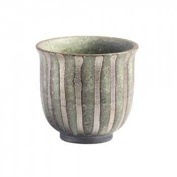陶里 信楽焼 茶器 萌黄ストライプ湯呑 W415-02