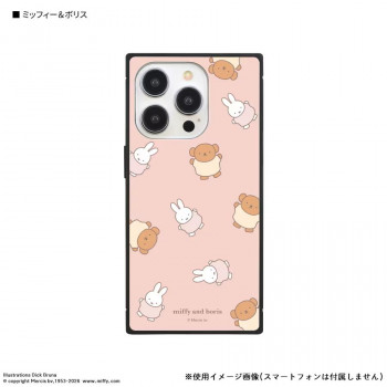 ミッフィー iPhone15 Pro 対応 スクエアガラスケース ミッフィー＆ボリス　MF-465PK