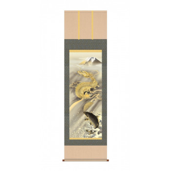 森山 観月　開運掛軸(尺三)　「霊峰昇鯉登龍門」　化粧箱入り　MD5-034